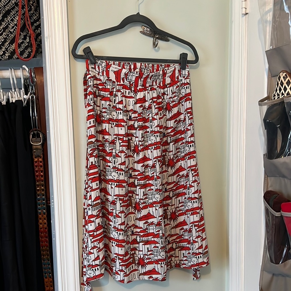 House print skirt with tie belt and pockets